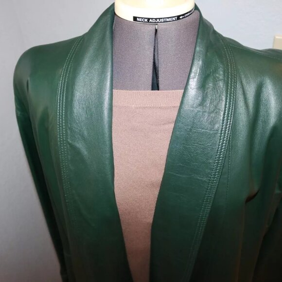 Womens Leather Swing Coat Green XS-S Soft Lambskin Y2K 80s-90s - Picture 2 of 12